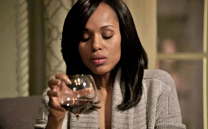 Olivia Pope from "Scandal" is alone in her apartment, staring lustfully at the largest glass of wine you have ever seen in your life. 