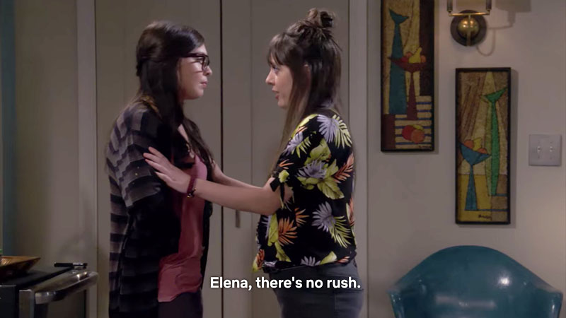 Syd talking to Elena on One Day at a Time: "Elena, there's no rush." 