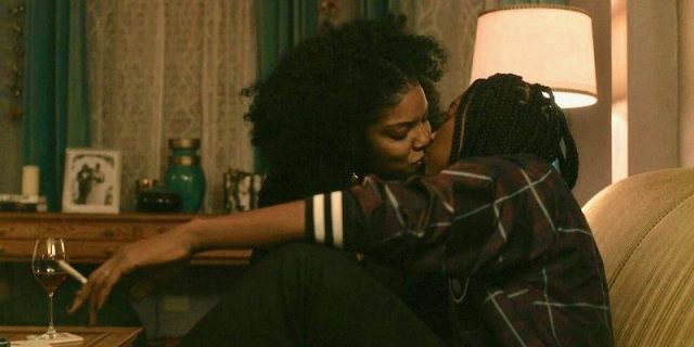 Dre and Nina, the lesbian couple from Lena Waithe's "The Chi," share a spliff and a kiss.