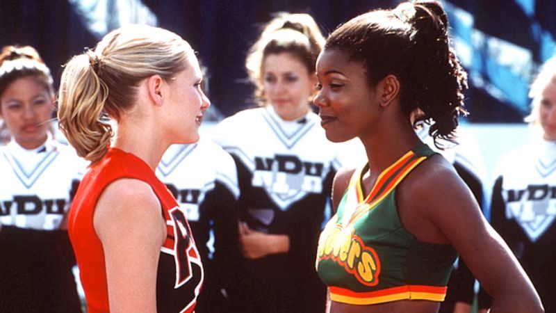 Kristen Dunst facing off against Gabrielle Union in a still from the movie "Bring It On"