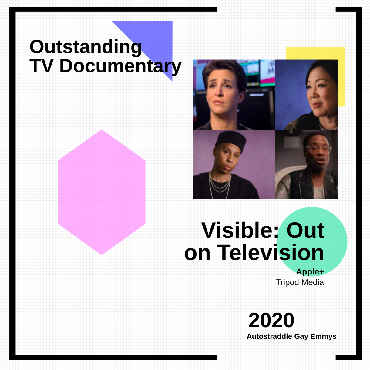 graphic announcing Outstanding TV Documentary, "Visible: Out on Television"