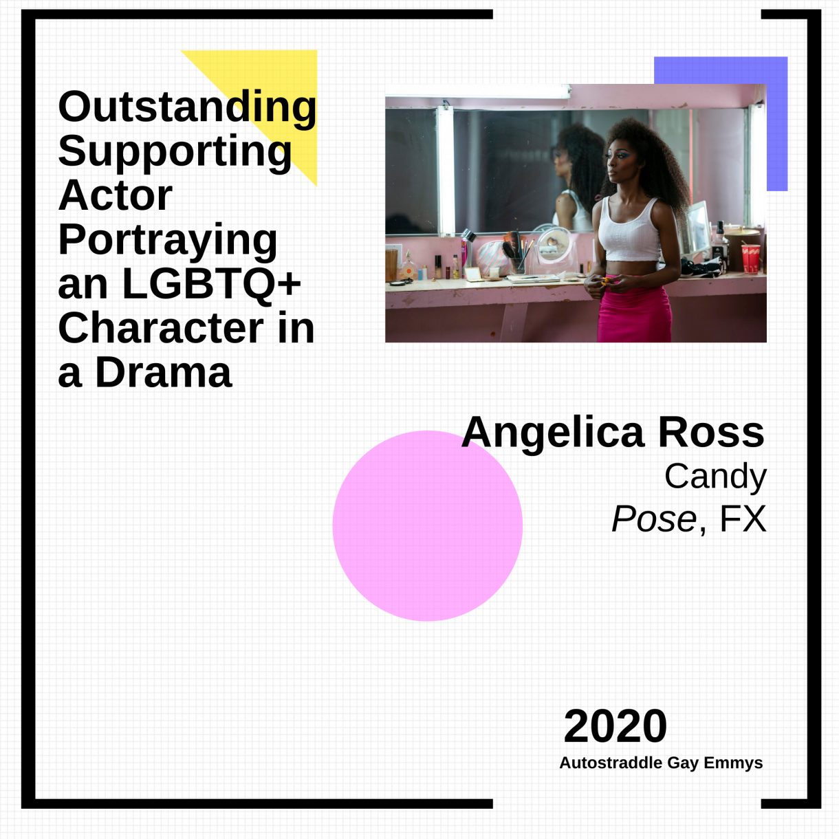 Graphic announcing winner of Outstanding Supporting Actor Portraying an LGBTQ+ Character in a Drama