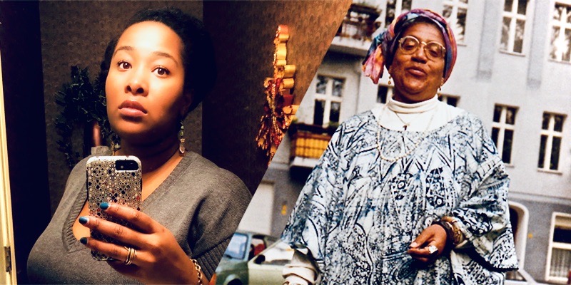 A collage of Jehan, the author of the piece, taking a selfie in the mirror placed along side Audre Lorde serving attitude in the face while having her photo taken on a New York City street.
