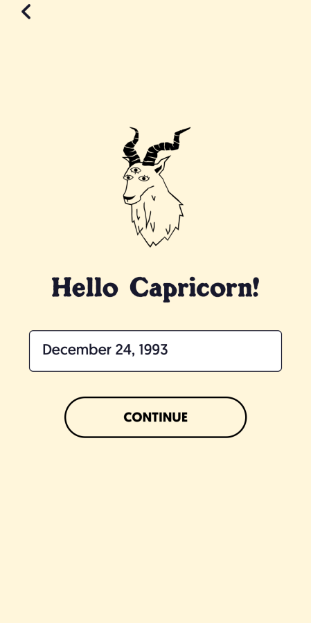 A screenshot of an illustration of a goat above text that reads "Hello Capricorn!".