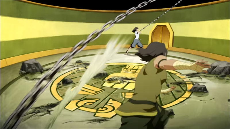 Korra fights with a vision of herself as she struggles with her PTSD.