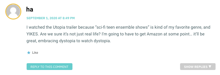 I watched the Utopia trailer because “sci-fi teen ensemble shows