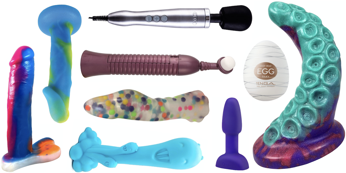 a collage of most of the maximalist sex toys in the post