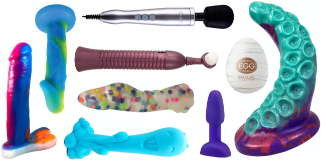 a collage of most of the maximalist sex toys in the post