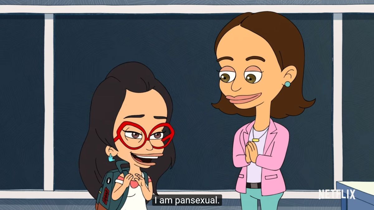 Still from Big Mouth of a character saying that she is pansexual