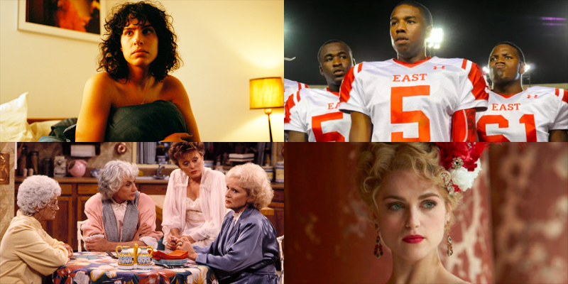 A collage of four shows on our list: The Bisexual, Friday Night Lights, Golden Girls, Dracula.