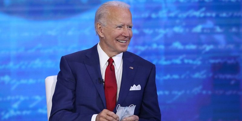 Joe Biden shows off his mask during his town hall event, "The Vice President and the People."