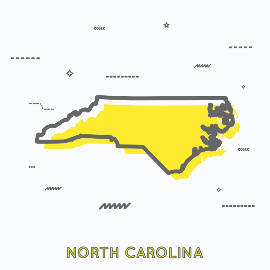 A Yellow Outline of North Carolina