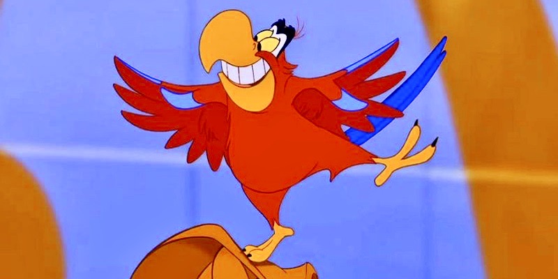 A cartoon parrot from the movie "Aladdin"