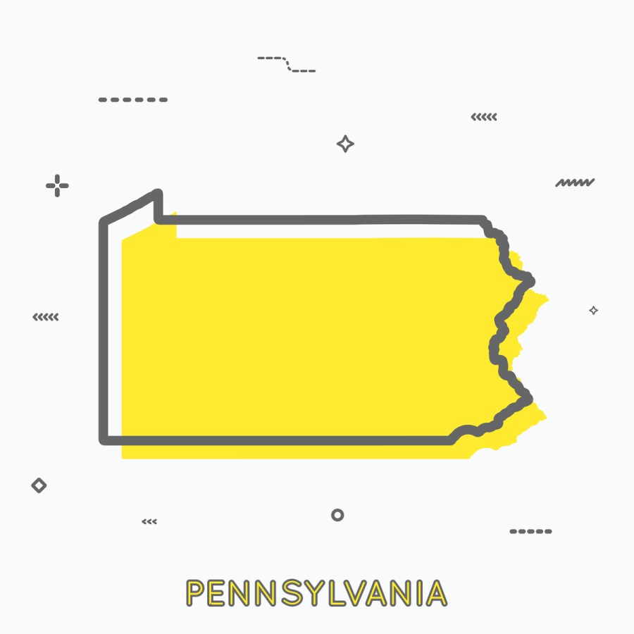 A Yellow Outline of Pennsylvania