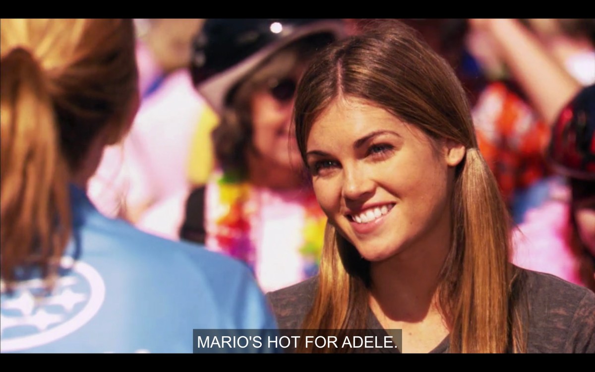 Niki, in pigtails, says "Mario's hot for Adele"