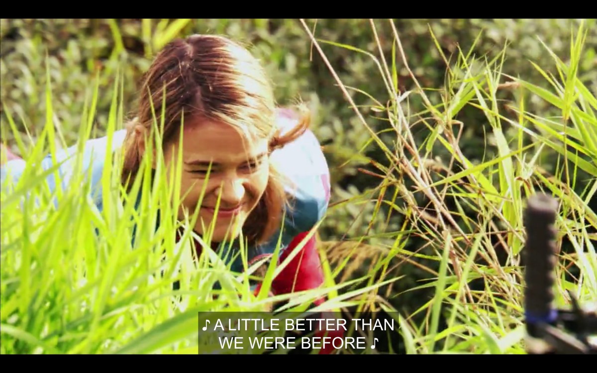 Alice peeing in the bushes