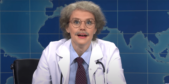 Kate McKinnon as Dr. Wayne Weknowdis on Saturday Night Live.