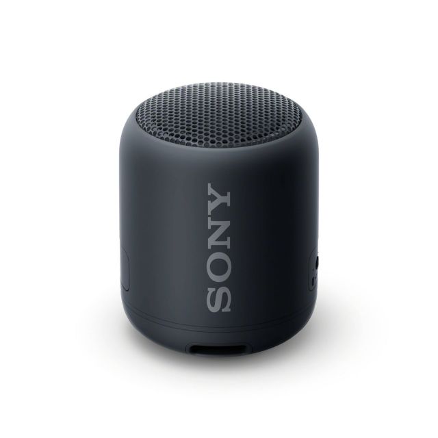A small black bluetooth speaker from Sony. It's sleek and looks like a rounded rectangle.