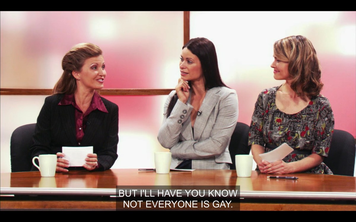 Alice is on "The Look" with her co-hosts, one of whom is claiming that not everyone is gay