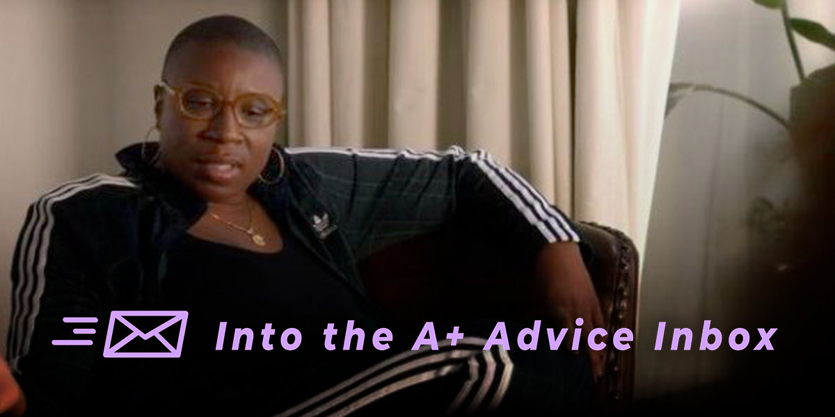 Hen from the show 9-1-1 sits in a chair in an Adidas track suit, getting therapy, maybe some queer advice.