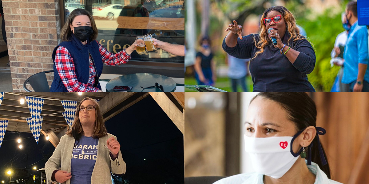 A collage of Sharice Davids, Michele Rayner, Sarah McBride, and Angie Craig.