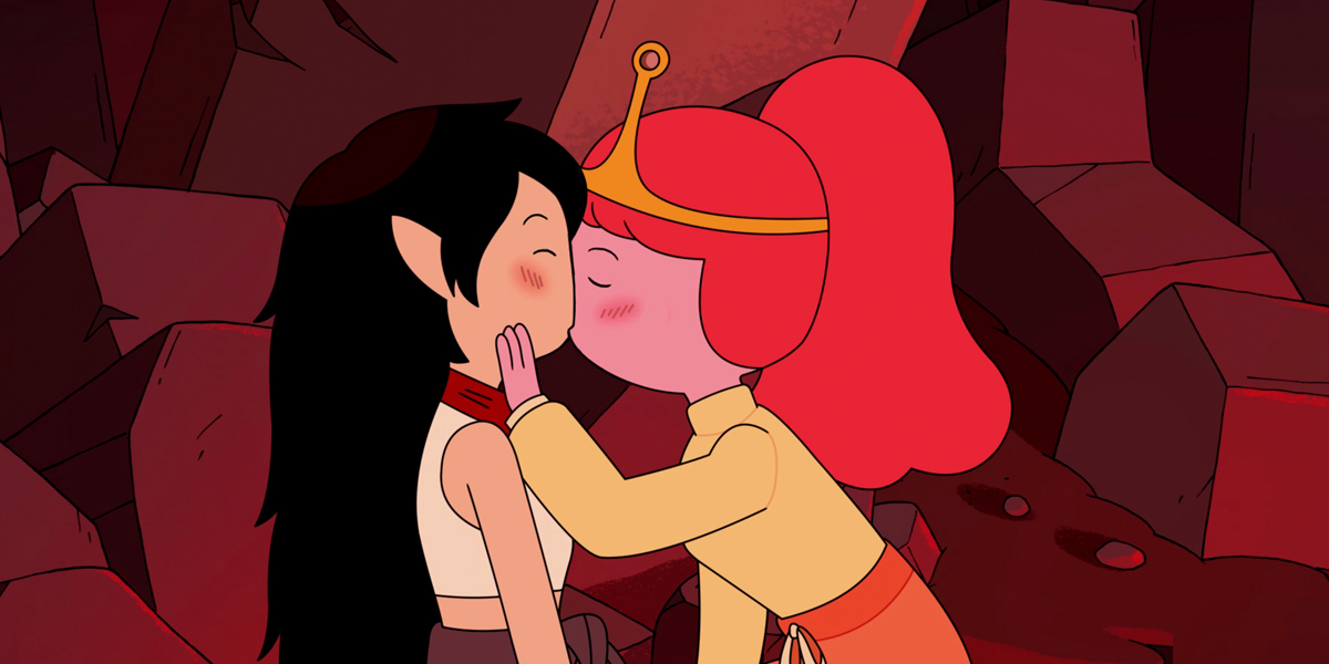 Marceline and Princess Bubblehgum kiss in Adventure Time Distant Lands Obsidian