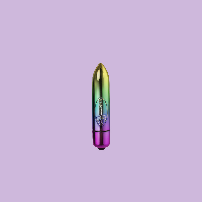 A small bullet vibrator in a gradient metallic rainbow.
