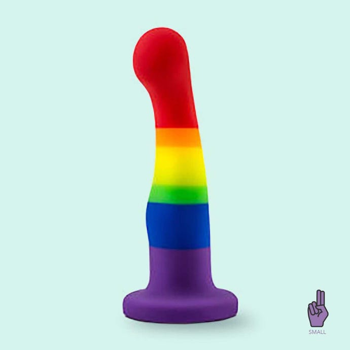 Suction Cup dildo in the colors of the pride flag.