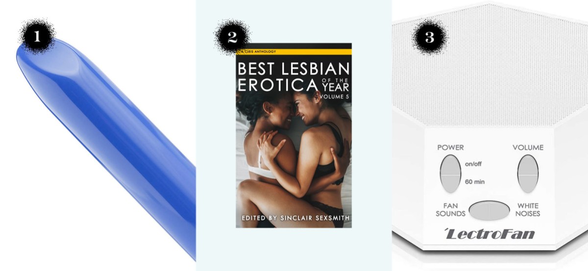 The we-vibe tango, the "Best Lesbian Erotica 2020" book, the LectroFan premium white noise machine.