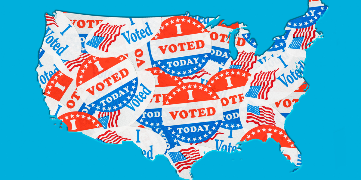 the shape of the US covered in "I voted today" stickers