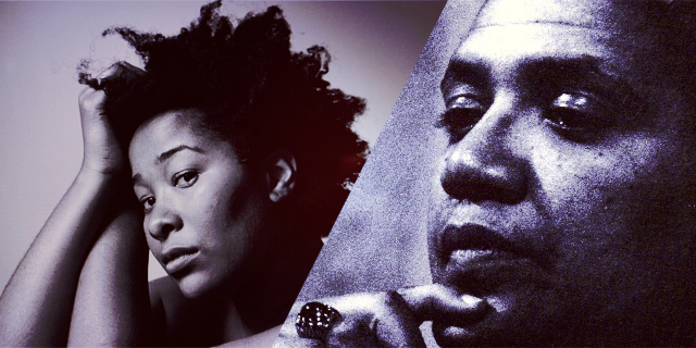 A Black and White collage of the author with Audre Lorde, side by side on a diagonal.
