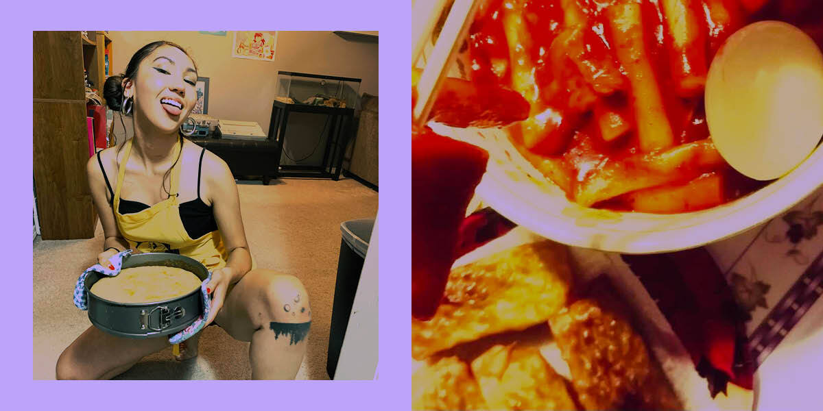 To the left is Renea posing with her prize winning cornbread and sticking her tongue out, and to the right is an up close shot of some delicious food she made.