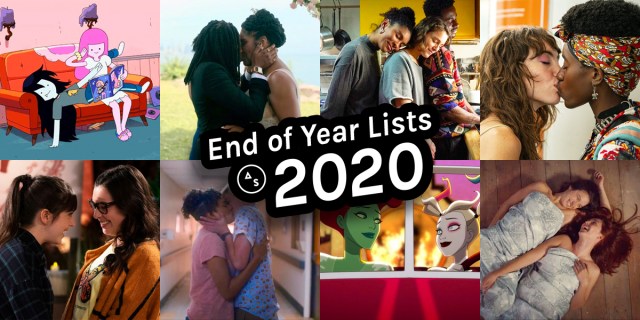 Eight couples from our Best Queer Couples of 2020 list from: Adventure Time, The Chi, Trigonometry, Betty, One Day at a Time, The L Word: Generation Q, Harley Quinn, and Wynonna Earp.