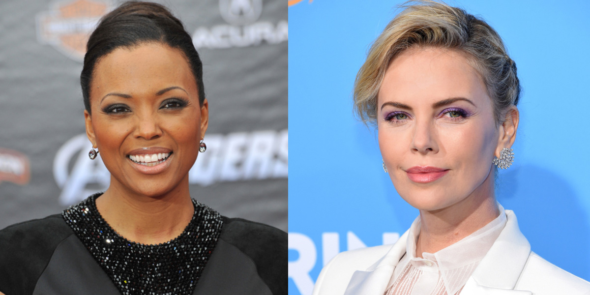 A collage of Aisha Tyler and Charlize Theron