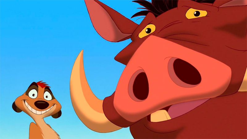Bisexual Disney characters and clowns Pumba and Timon try to look convincing. 