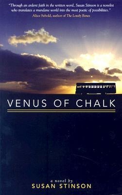 Cover of Venus of Chalk, text and a backlit bus in front of a cloudy sky with sunburst