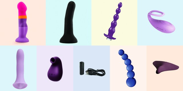 grid of sex toys from wet for her on a pastel background