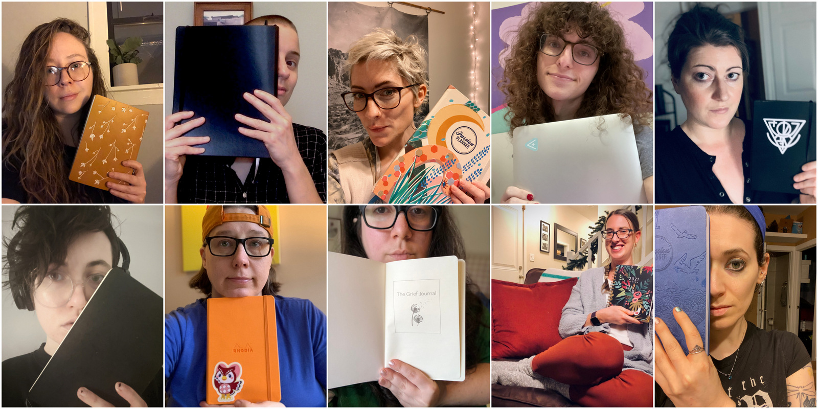 Collage of AS staff holding up notebooks and planners for the new year