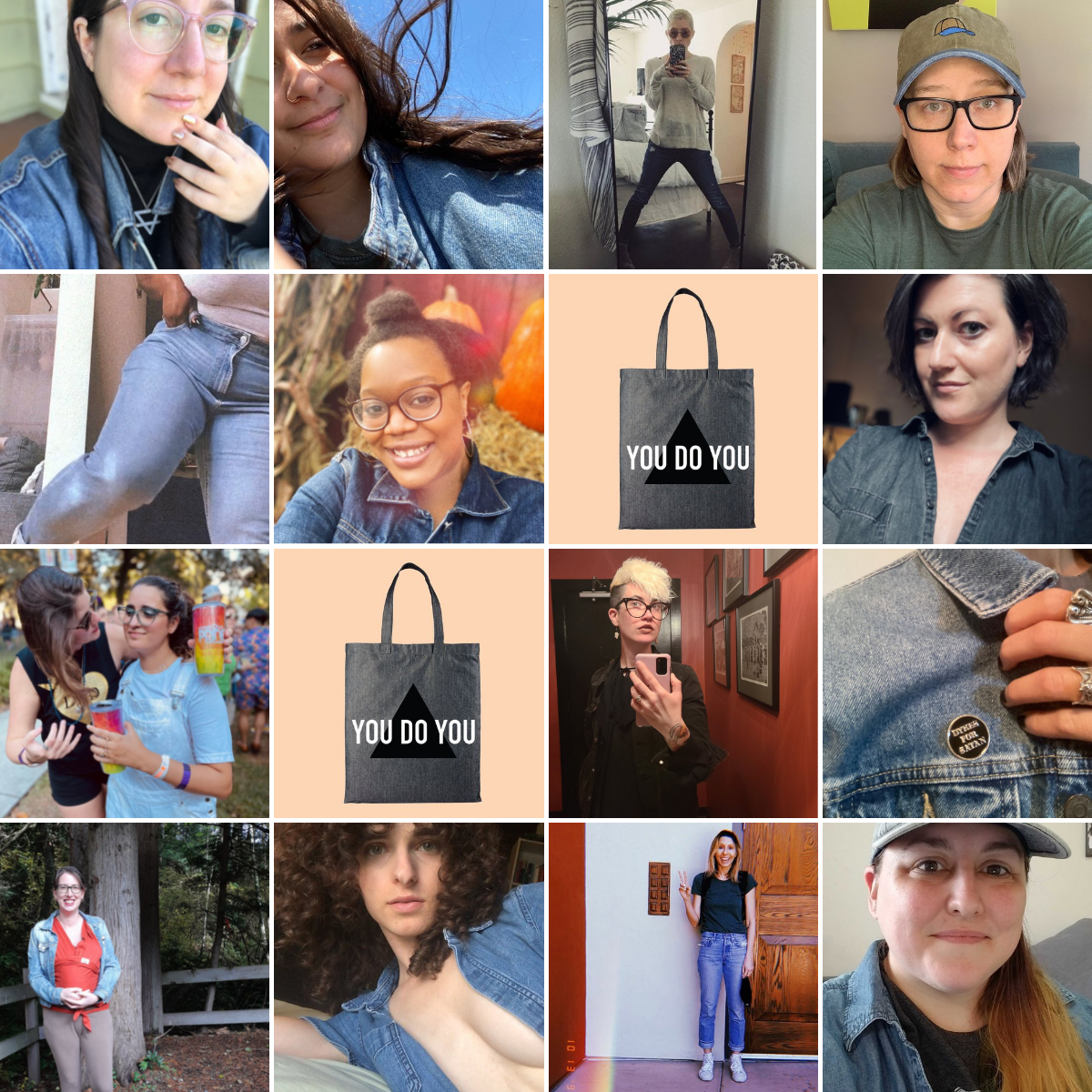 Collage of AS team members in various forms of denim!