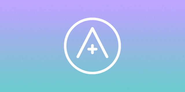 aplus logo on a lilac to turquoise gradient background