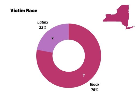 A circle chart showing the race of anti-trans homicides from 2017-2020. 78 percent are Black, 22 percent are Latinx.