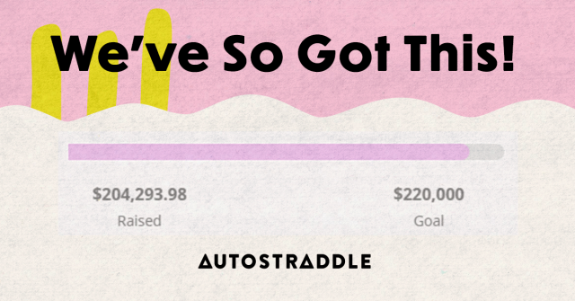 We've So Got This! A progress bar reads $204,293.98 of $220,000 raised