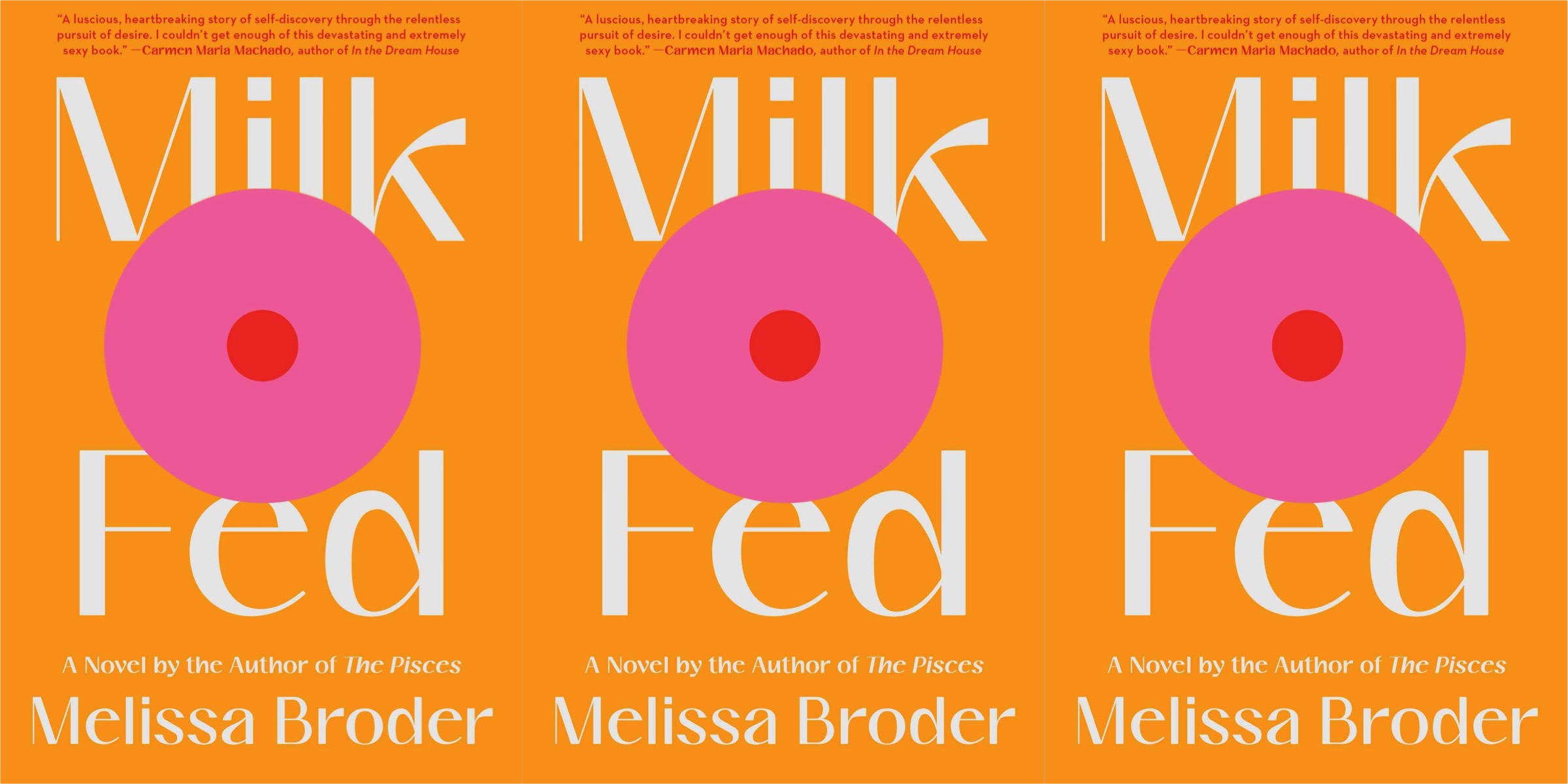 The cover of Melissa Brooder's Milk Fed: An orange background with an abstract pink breast on the front.