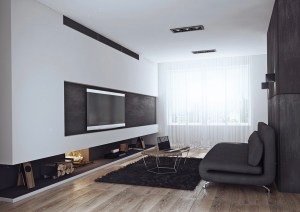 black and white minimalist apartment like the one in American Psycho