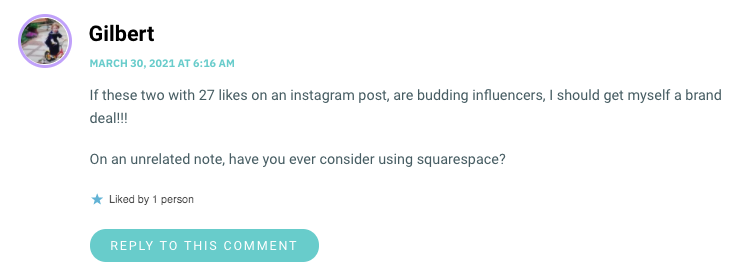 If these two with 27 likes on an instagram post, are budding influencers, I should get myself a brand deal!!! On an unrelated note, have you ever consider using squarespace?