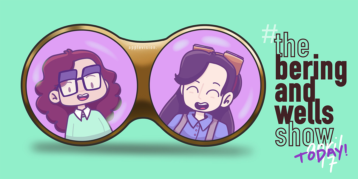 A drawing of Helena Wells and Myka Bering inside a pair of flip glasses with the caption The Bering and Wells Show