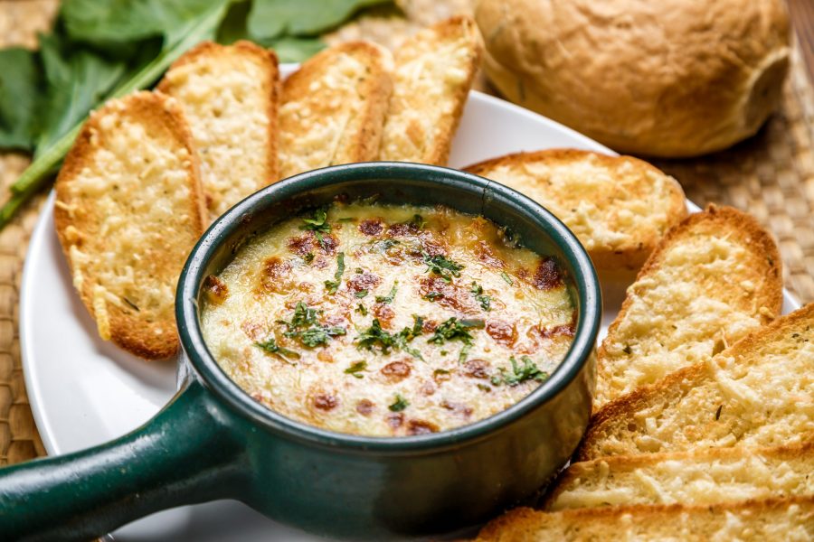 weed spinach artichoke dip with bread