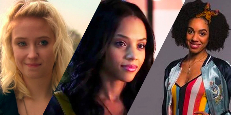 A three-photo collage: Naomi from Skins, Maya from Pretty Little Liars, Bill from Doctor Who