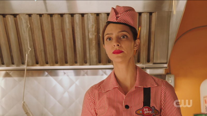 Zari has added a pencil behind her ear to her soda jerk outfit and I continue to die about the cuteness.