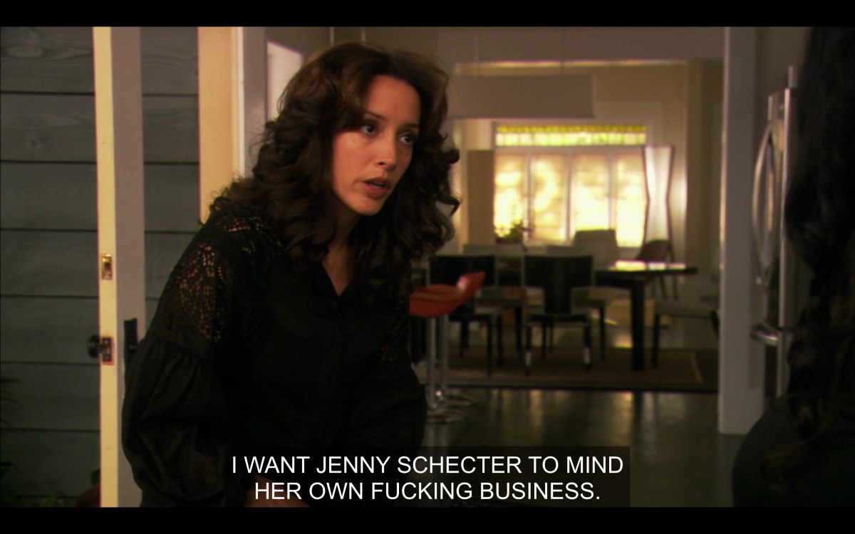 Bette outside with Kit saying she wants Jenny Schecter to mind her fucking business
